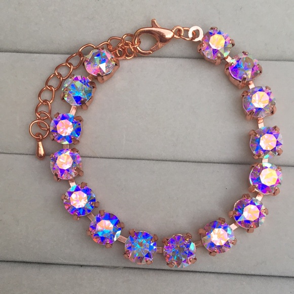 Aurora Borealis Rose Gold Crystal Tennis Bracelet - Picture 15 of 16